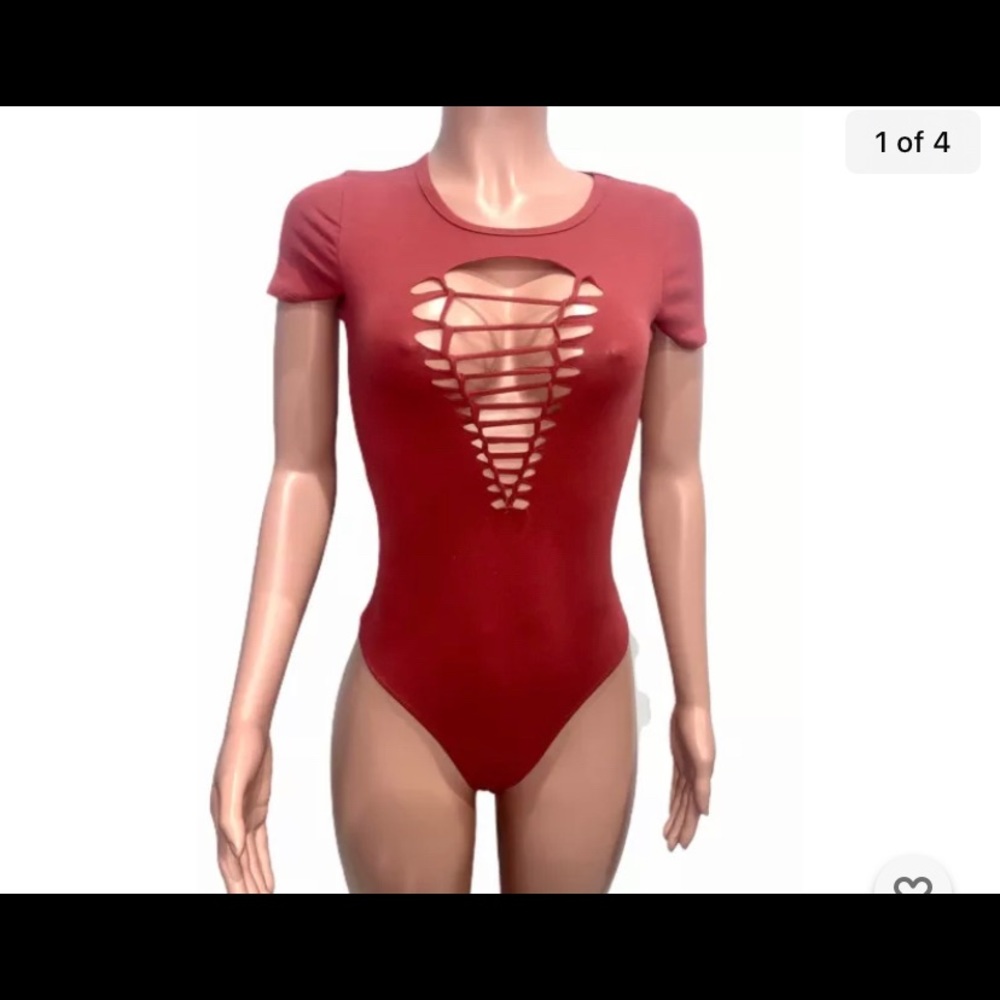 Sexy Dusty Muted Rust Slash Cut-out Cleavage Bodysuit SteamPunk Party 1 Pc New